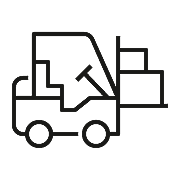 Forklift icon representing the fact that grenke funded over 94,000 assets in 2021, including various material handling equipment and forklifts.