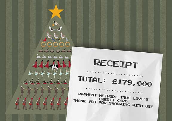 Customer typing a 5 star review on a laptop