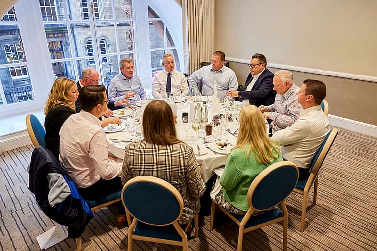 Participants of grenke's third round table discussion at Edinburgh’s iconic Caledonian Hotel, exploring leasing solutions, SME growth, and sustainable business practices.