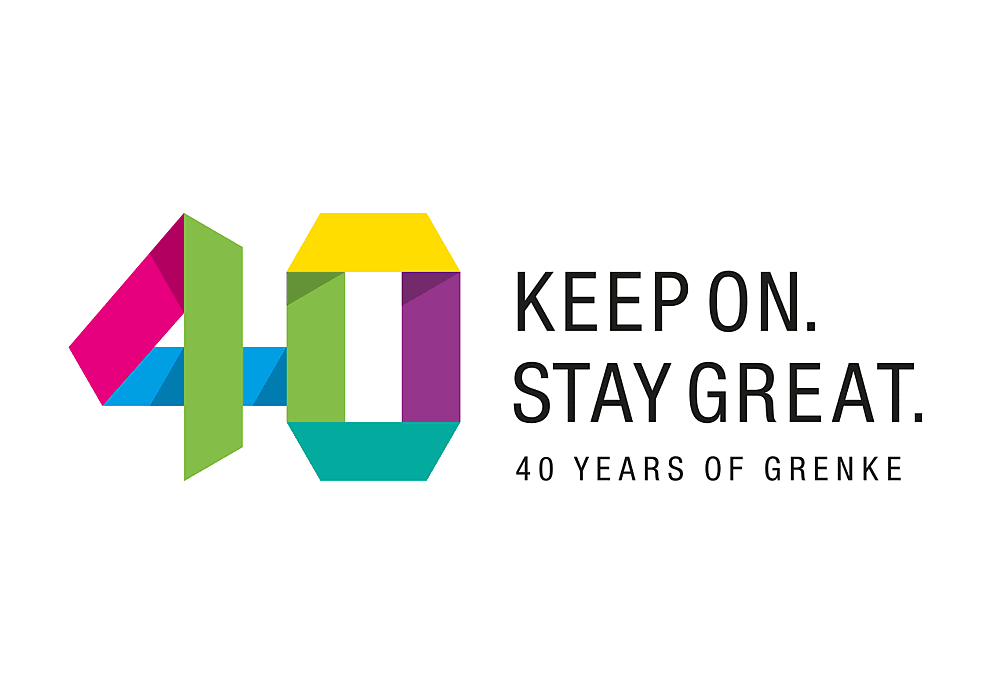 Official 40 years of grenke celebrations graphic/logo, marking the company's milestone anniversary in 2018.